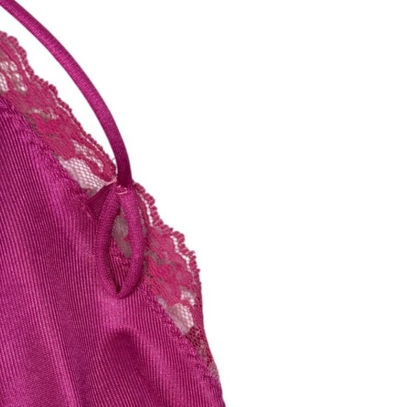 Vintage 80's Val Mode Nightgown, Lace Panel Detail, Deep Pink, Size Small - Picture 6 of 8
